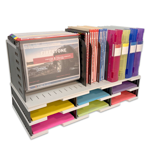 Desktop Organizer 6 Letter Tray Sorter with Vertical & Hanging File Topper - Uses Vertical Space to Store All of Your Documents, Files, Forms, Books & Binders In Clear View & Within Arm's Reach