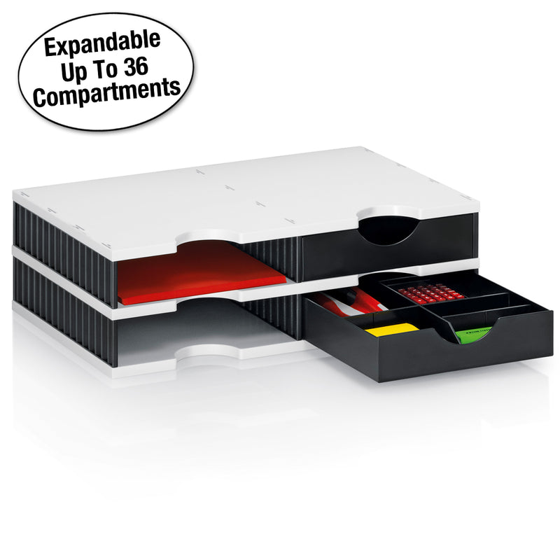 Ultimate Office TierDrop™ Desktop Organizer/Forms Sorter, 4-Compartments with 2 Storage Drawers with Dividers, and Optional Add-On Tiers for Easy Expansion - Lifetime Guarantee!