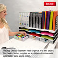 Desktop Organizer 9 Letter Tray Sorter, Vertical File Top & Supply Drawers - TierDrop Organizer Keeps All of Your Documents, Files, Books, Binders & Supplies in Clear View & Within Arm's Reach
