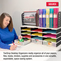 Desktop Organizer 12 Letter Tray Sorter with Hanging File Topper & 3 Supply Drawers - TierDrop™ Desktop Organizer Stores All of Your Documents, Books, Binders and Supplies in One Compact Modular System