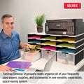 Desktop Organizer 9 Letter Tray Sorter Plus Riser Storage Base & 3 Storage Drawers - TierDrop™ Plus Stores All of Your Documents & Supplies in Clear View & Within Arm's Reach Using Minimal Desk Space