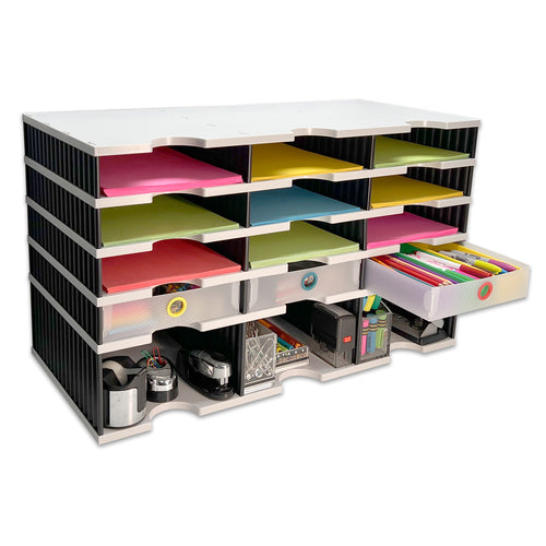 Desktop Organizer 12 Letter Tray Sorter Plus Riser Storage Base & 3 Storage  Drawers – Ultimate Office