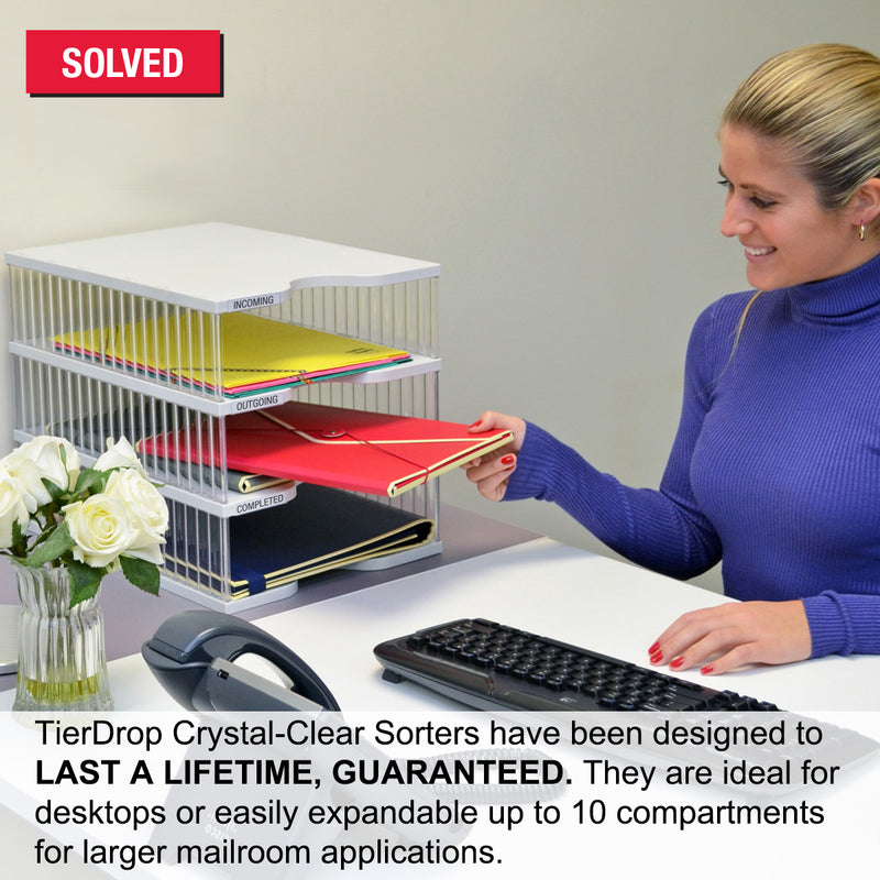Ultimate Office TierDrop™ Desktop Organizer Document, Forms, Mail, and Classroom Sorter. 5 Extra Large, (1w x 5h), Crystal Clear Compartments with Optional Add-On Tiers for Easy Expansion - Lifetime Guarantee!