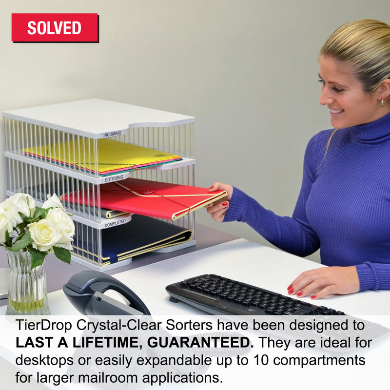 Ultimate Office TierDrop™ Desktop Organizer Document, Forms, Mail, and Classroom Sorter. 9 Extra Large, (1w x 9h), Crystal Clear Compartments with Optional Add-On Tiers for Easy Expansion - Lifetime Guarantee!