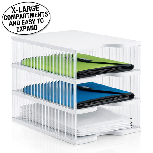 Ultimate Office TierDrop™ Desktop Organizer Document, Forms, Mail, and Classroom Sorter. 3 Extra Large, (1w x 3h), Crystal Clear Compartments with Optional Add-On Tiers for Easy Expansion - Lifetime Guarantee!