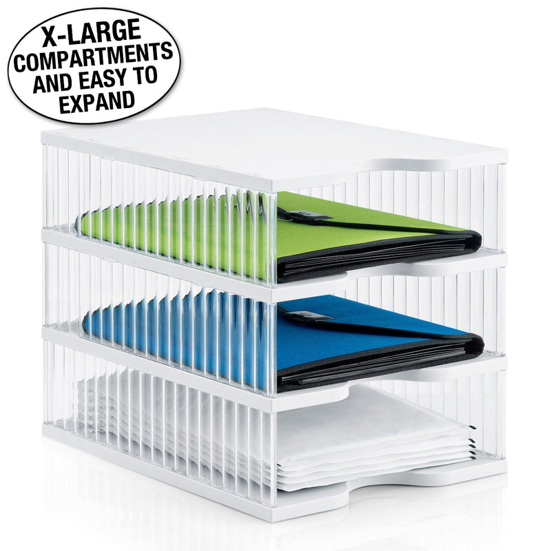 Ultimate Office TierDrop™ Desktop Organizer Document, Forms, Mail, and Classroom Sorter. 3 Extra Large, (1w x 3h), Crystal Clear Compartments with Optional Add-On Tiers for Easy Expansion - Lifetime Guarantee!