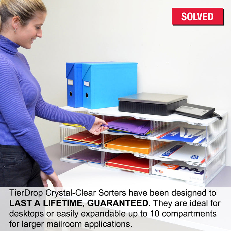 Ultimate Office TierDrop™ Desktop Organizer Document, Forms, Mail, and Classroom Sorter. 33 Extra Large, (3w x 11h), Crystal Clear Compartments with Optional Add-On Tiers for Easy Expansion - Lifetime Guarantee!