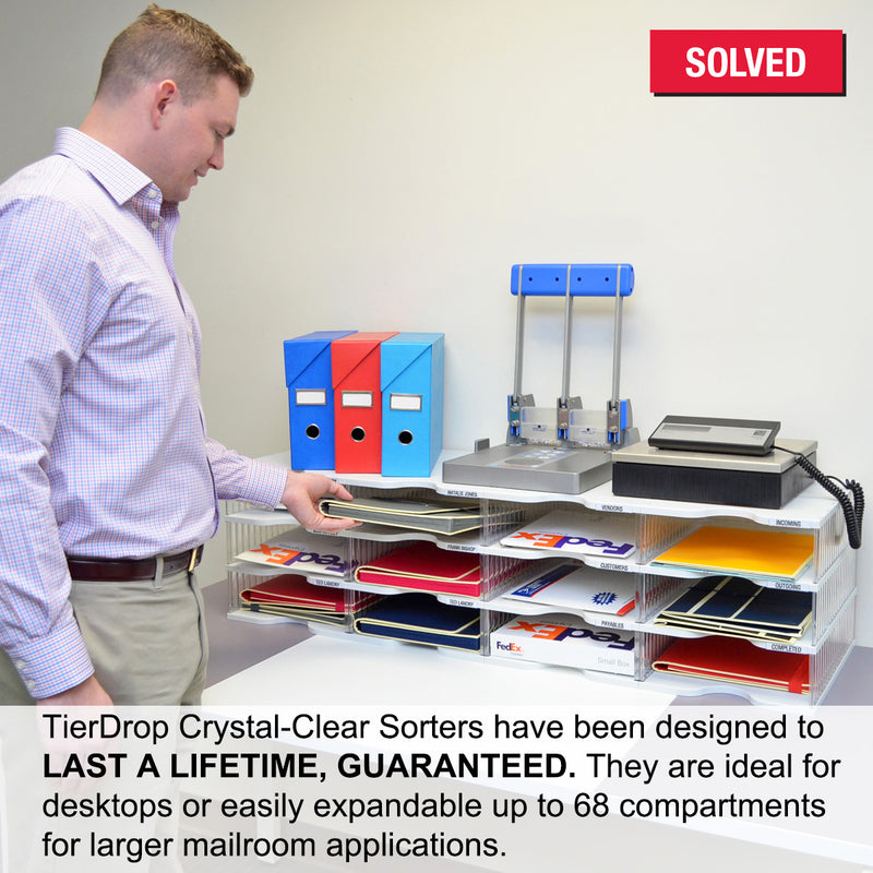 Ultimate Office TierDrop™ Desktop Organizer Document, Forms, Mail, and Classroom Sorter. 12 Extra Large, (4w x 3h), Crystal Clear Compartments with Optional Add-On Tiers for Easy Expansion - Lifetime Guarantee!