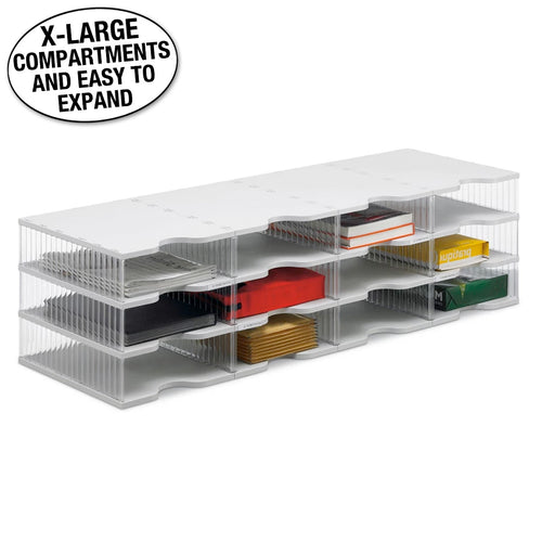 Ultimate Office TierDrop™ Desktop Organizer Document, Forms, Mail, and Classroom Sorter. 12 Extra Large, (4w x 3h), Crystal Clear Compartments with Optional Add-On Tiers for Easy Expansion - Lifetime Guarantee!
