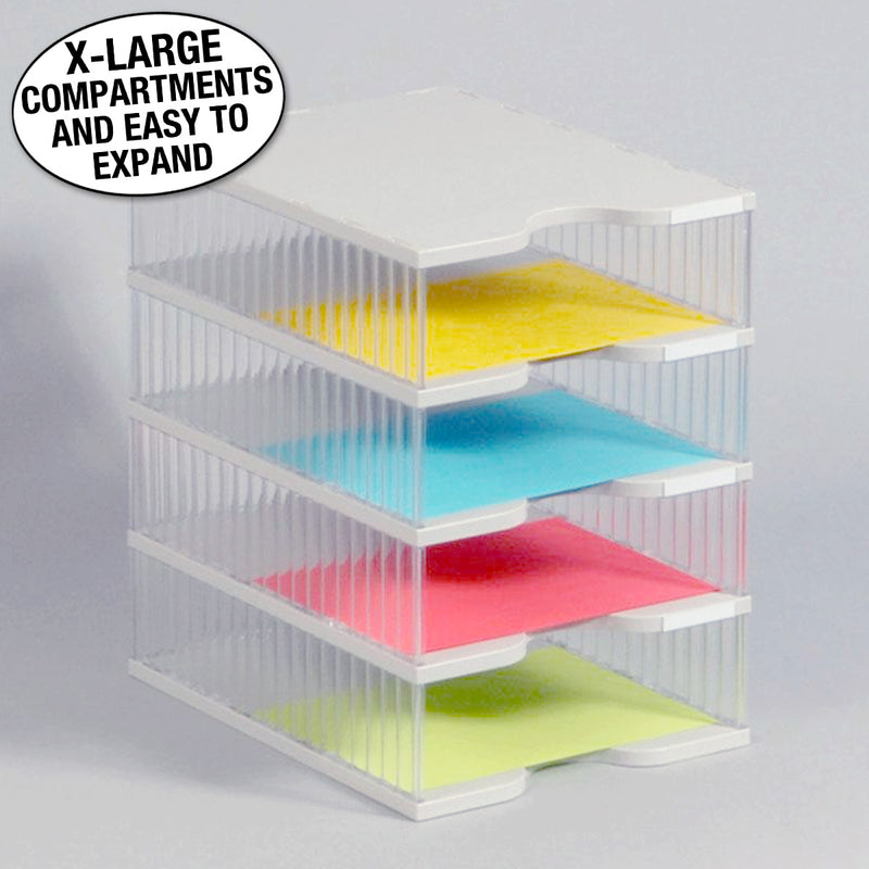 Ultimate Office TierDrop™ Desktop Organizer Document, Forms, Mail, and Classroom Sorter. 4 Extra Large, (1w x 4h), Crystal Clear Compartments with Optional Add-On Tiers for Easy Expansion - Lifetime Guarantee!