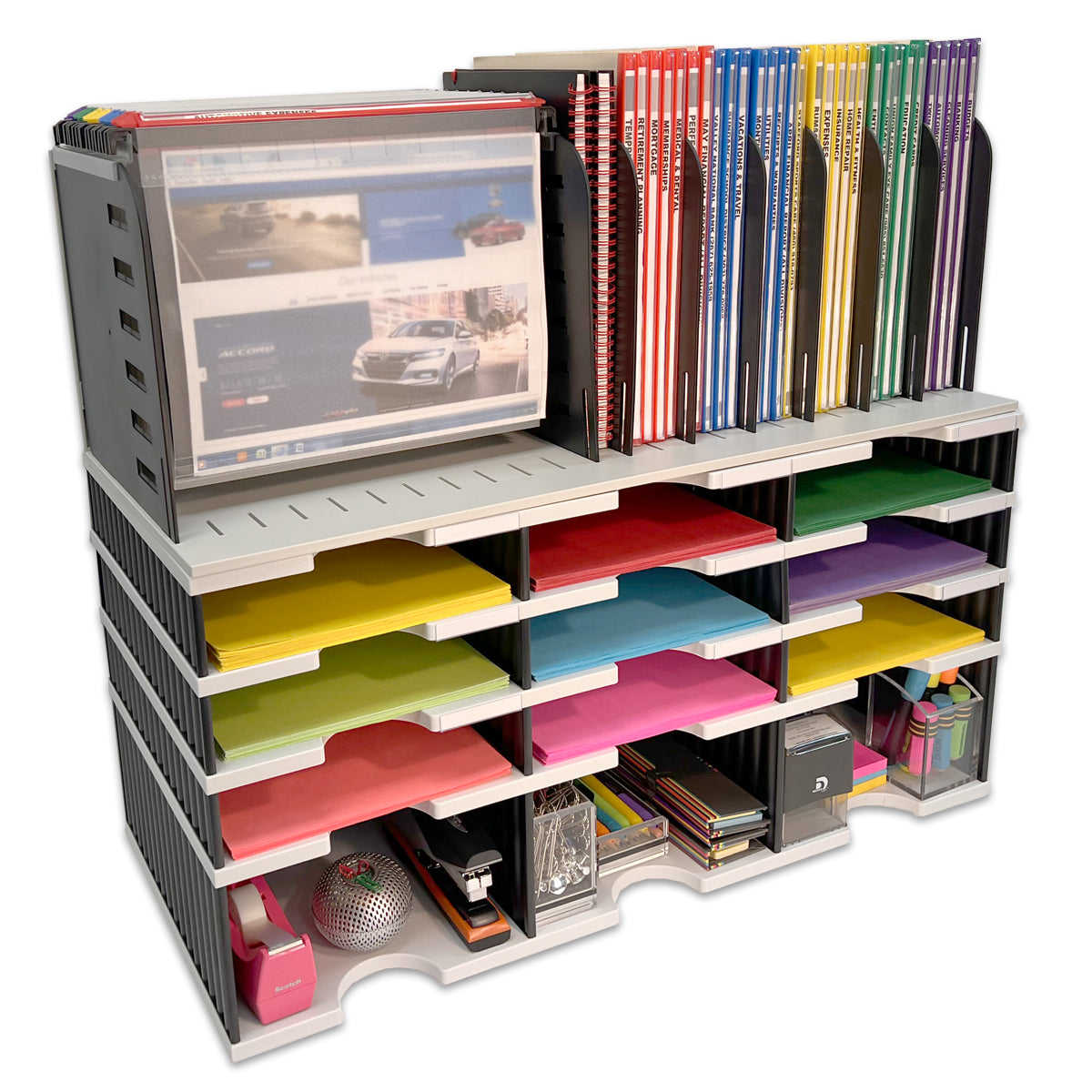 Open Riser Storage Desktop Organizer 9 Letter Tray Sorter, Riser Storage Base and Hanging ...