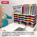 Desktop Organizer 9 Letter Tray Sorter, Riser Storage Base and Hanging File Topper - Uses Vertical Space to Keep All of Your Documents, Files, Forms, Books & Binders In Clear View & Within Arm's Reach