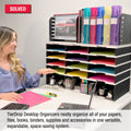 Desktop Organizer 12 Letter Tray Sorter, Riser Base and Vertical File Topper - Ultimate Office TierDrop™ Organizer Stores All of Your Documents, Forms, Books & Binders in One Compact Modular System