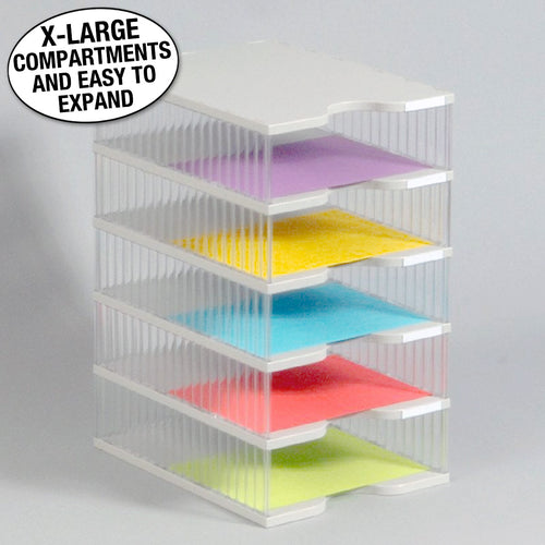 Ultimate Office TierDrop™ Desktop Organizer Document, Forms, Mail, and Classroom Sorter. 5 Extra Large, (1w x 5h), Crystal Clear Compartments with Optional Add-On Tiers for Easy Expansion - Lifetime Guarantee!