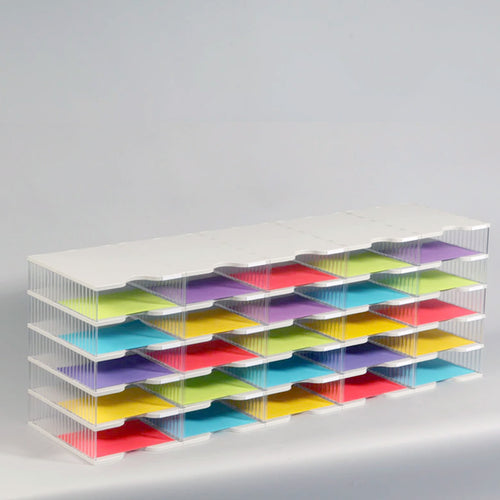 Ultimate Office TierDrop Crystal Clear Literature Organizer, Forms, Mail, Classroom Sorter. 25 Compartment (5w x 5h) With Optional Add-On Tiers for Easy Expansion