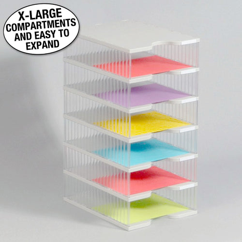 Ultimate Office TierDrop™ Desktop Organizer Document, Forms, Mail, and Classroom Sorter. 6 Extra Large, (1w x 6h), Crystal Clear Compartments with Optional Add-On Tiers for Easy Expansion - Lifetime Guarantee!
