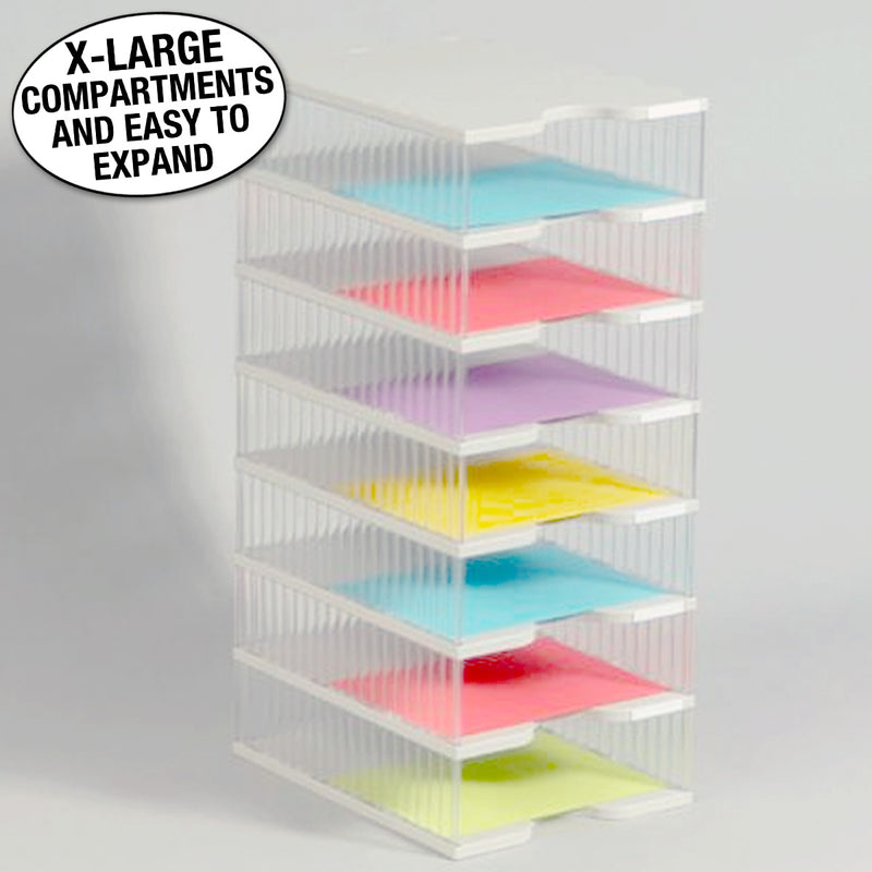 Ultimate Office TierDrop™ Desktop Organizer Document, Forms, Mail, and Classroom Sorter. 7 Extra Large, (1w x 7h), Crystal Clear Compartments with Optional Add-On Tiers for Easy Expansion - Lifetime Guarantee!