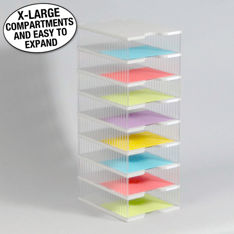 Ultimate Office TierDrop™ Desktop Organizer Document, Forms, Mail, and Classroom Sorter. 8 Extra Large, (1w x 8h), Crystal Clear Compartments with Optional Add-On Tiers for Easy Expansion - Lifetime Guarantee!