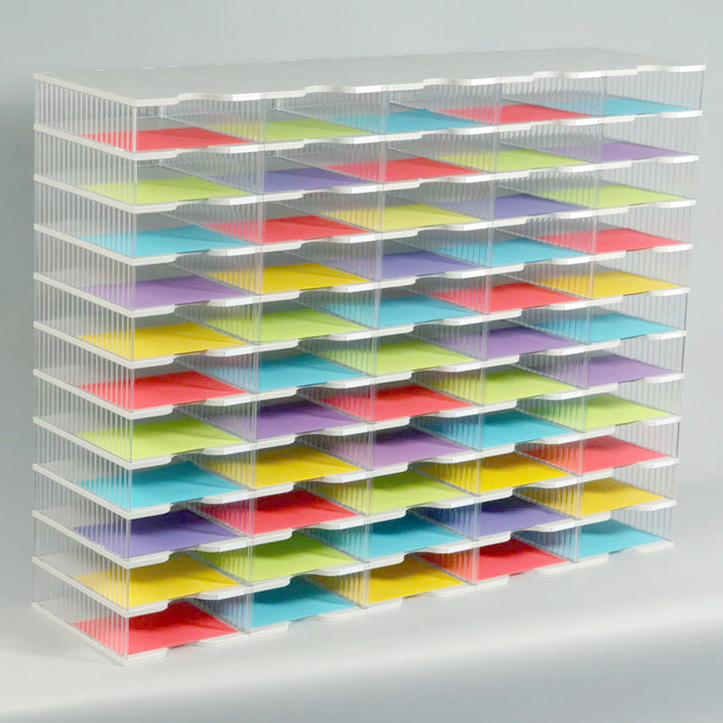 Ultimate Office TierDrop Crystal Clear Literature Organizer, Forms, Mail, Classroom Sorter. 55 Compartment (5w x 11h) With Optional Add-On Tiers for Easy Expansion