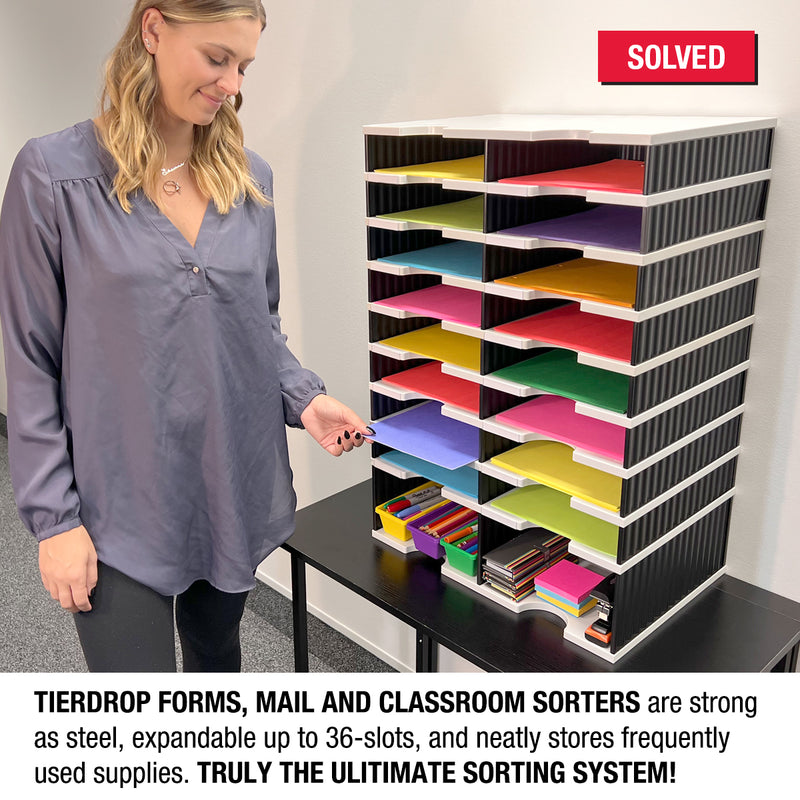 Ultimate Office TierDrop™ PLUS 16-Slot with Riser Storage Base, 19"w Literature, Forms, Mail and Classroom Sorter