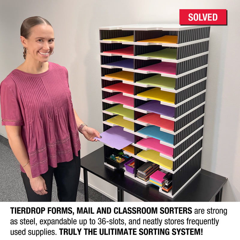 Ultimate Office TierDrop™ PLUS 20-Slot with Riser Storage Base, 19"w Literature, Forms, Mail and Classroom Sorter