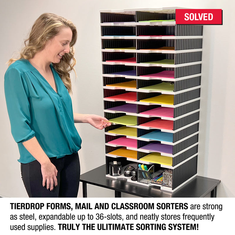 Ultimate Office TierDrop™ PLUS 24-Slot with Riser Storage Base, 19"w Literature, Forms, Mail and Classroom Sorter