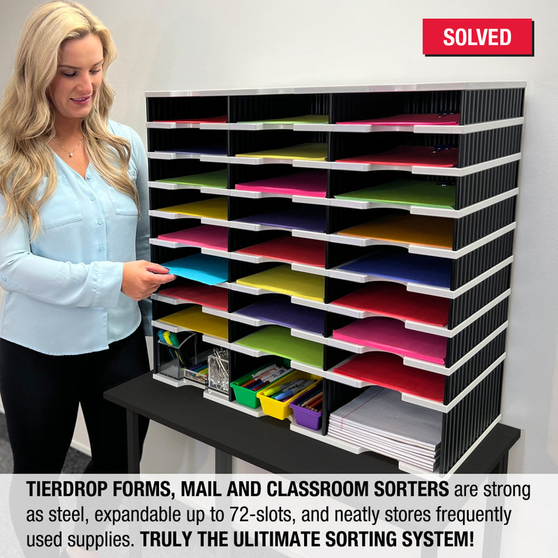 Ultimate Office TierDrop™ PLUS 24-Slot with Riser Storage Base, 28 ½"w Literature, Forms, Mail and Classroom Sorter