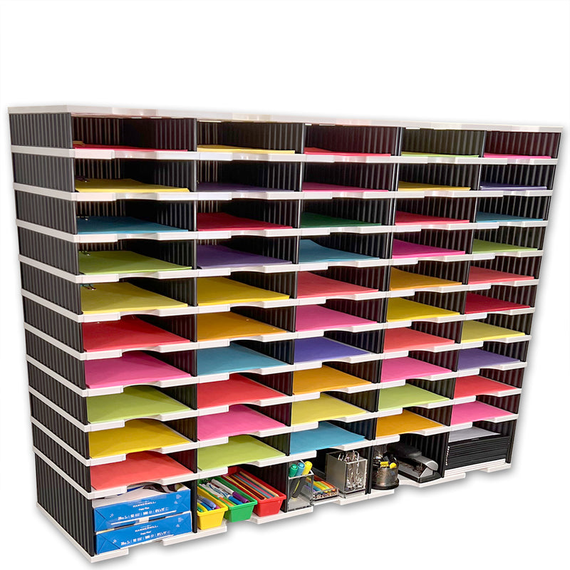 Ultimate Office TierDrop™ PLUS 50-Slot with Riser Storage Base, 47-1/2" Literature, Forms, Mail and Classroom Sorter