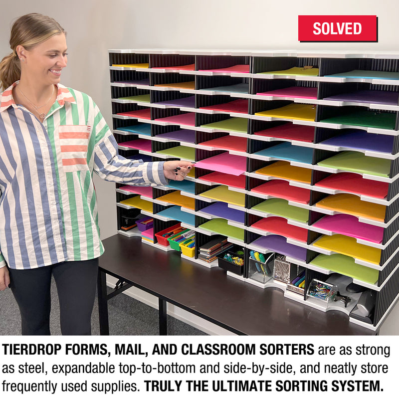 Ultimate Office TierDrop™ PLUS 50-Slot with Riser Storage Base, 47-1/2" Literature, Forms, Mail and Classroom Sorter