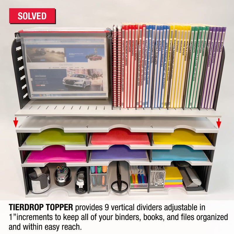 Ultimate Office TierDrop Topper™ Desktop Hanging Vertical File Organizer with 7 Vertical Sorting Slots and 9 Dividers Adjustable in 1 inch Increments