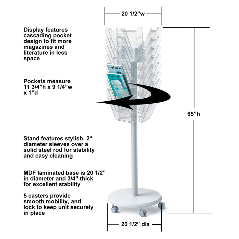 Ultimate Office Literature Display 24-Pocket Mobile Revolving Model with Crystal Clear Cascading Pockets