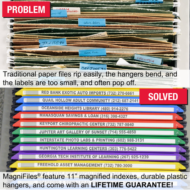 Ultimate Office Mesh Hanging File Organizer complete with 5 (or 10 or 15), Black or Frost MagniFiles™ with Assorted Color Indexes