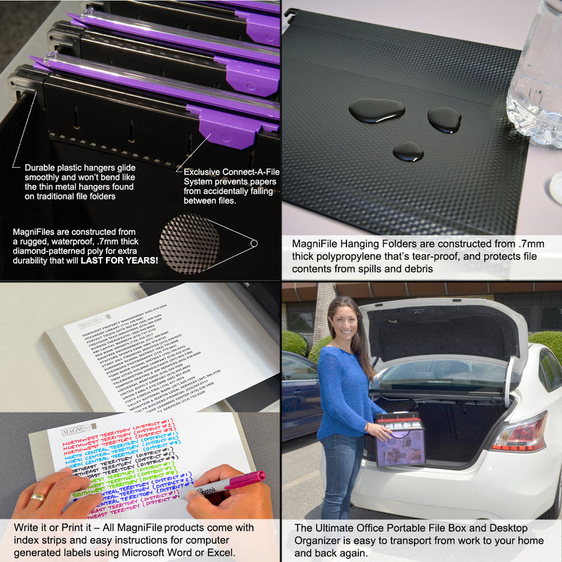 Ultimate Office Mesh Hanging File Organizer complete with 5 (or 10 or 15), Black or Frost MagniFiles™ with Assorted Color Indexes