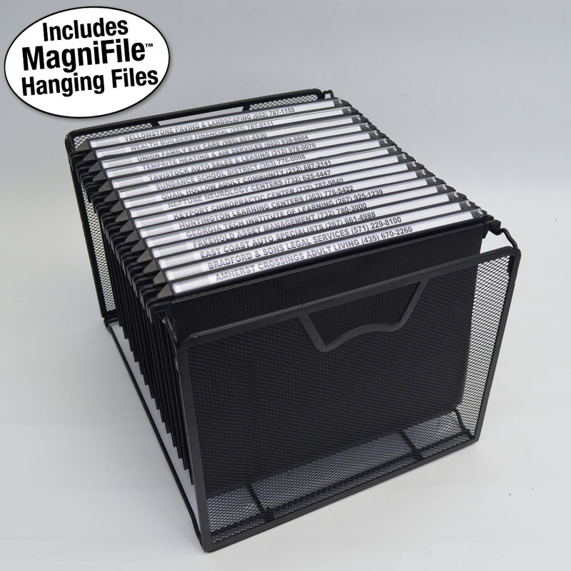 Ultimate Office Mesh Hanging File Organizer complete with 5 (or 10 or 15), Black or Frost MagniFiles™ with Assorted Color Indexes