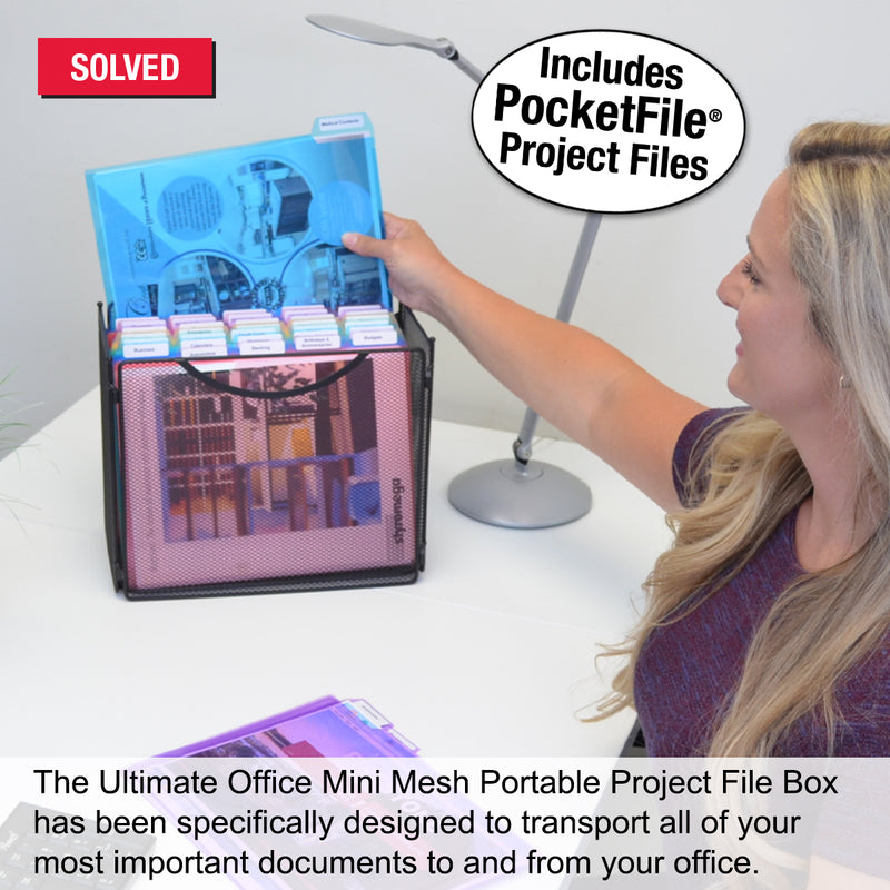 Ultimate Office Mini Mesh Desktop File Box Portable Project Organizer complete with 25 (or 50), 5th-Cut PocketFiles™