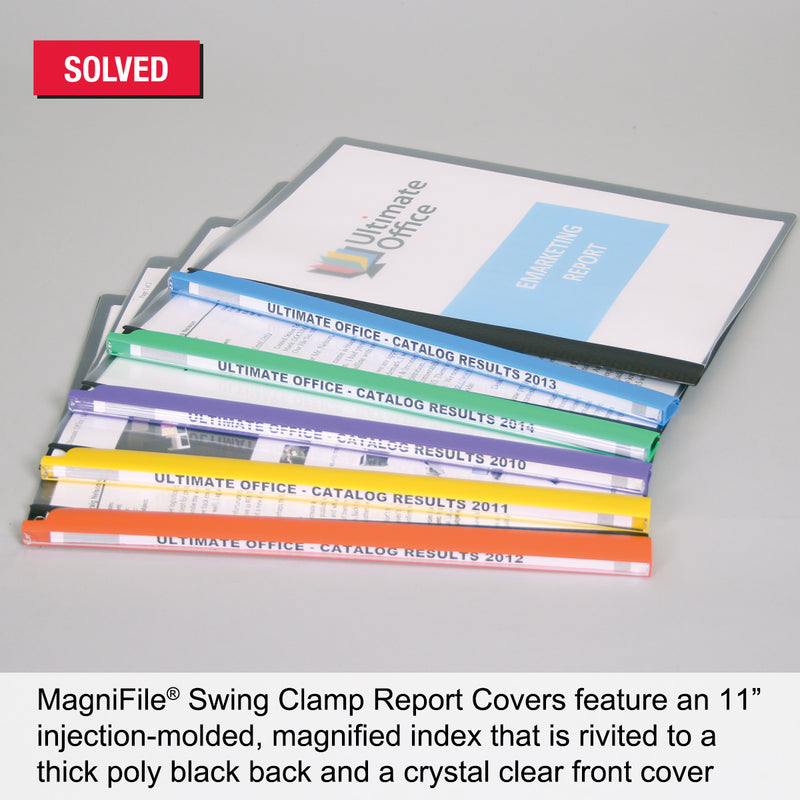 Ultimate Office MagniFile™ Clear Front Report Covers With 11" Magnified Swing Clamp Spine and Thick Poly Backs. BIND AND INDEX Up To 65 Pages for Reports and Presentations That STAND OUT! (Set of 5)