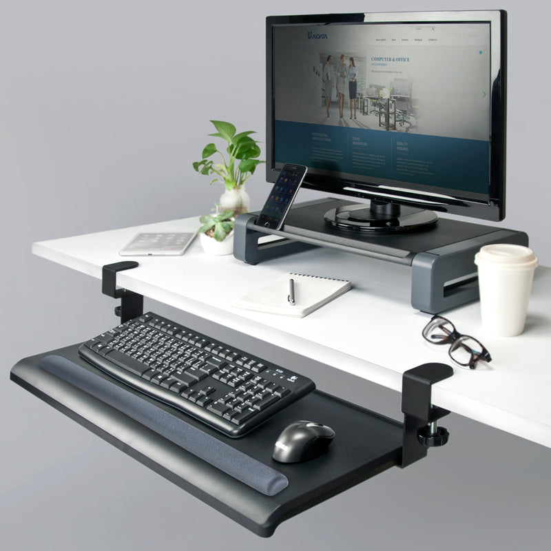 Extra-Wide Desk Clamp Keyboard Tray w/Gel Wristrest