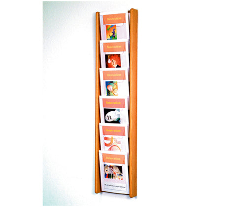 6 Pocket (6H) Acrylic & Oak Wall Display