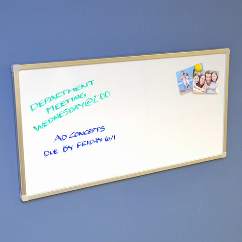 Ultimate Office 34 ½” x 17 ¾” Ultra-Slim Workstation Magnetic Whiteboard can be Mounted Horizontally or Vertically.  Wall Rail Allows for Easy Mounting and Removal