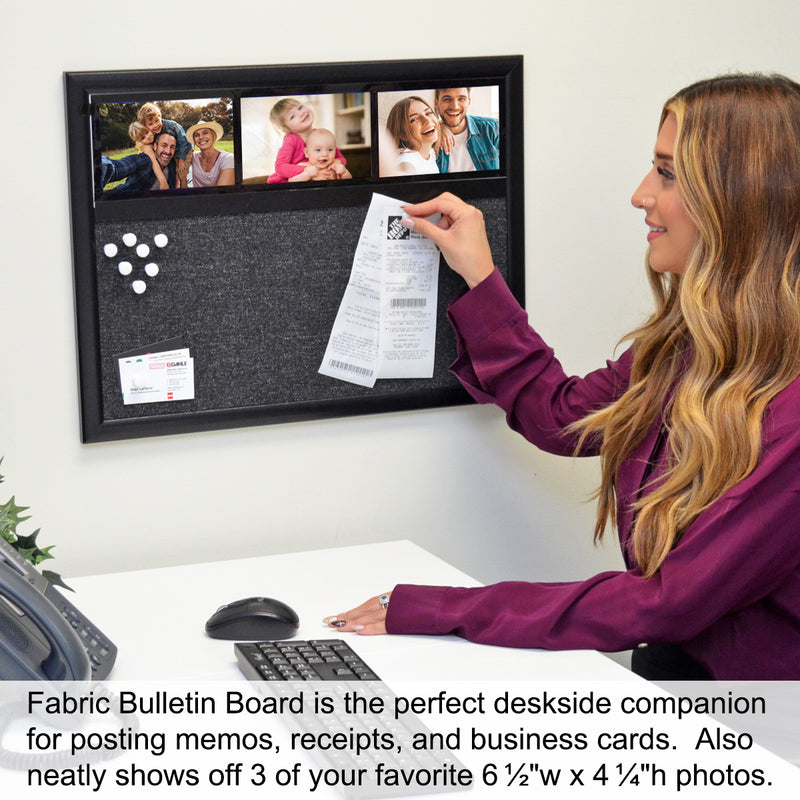 Ultimate Office Fabric Bulletin Board 24”x 18” Memo Board PLUS, 3 Photo Frames and Jumbo Pushpins. Organize and Display Photos, Notes and Reminders. Ideal for Home, Office, Cubicles or Classrooms