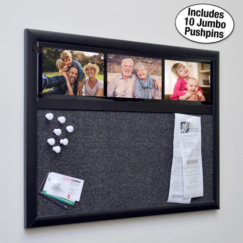 Ultimate Office Fabric Bulletin Board 24”x 18” Memo Board PLUS, 3 Photo Frames and Jumbo Pushpins. Organize and Display Photos, Notes and Reminders. Ideal for Home, Office, Cubicles or Classrooms