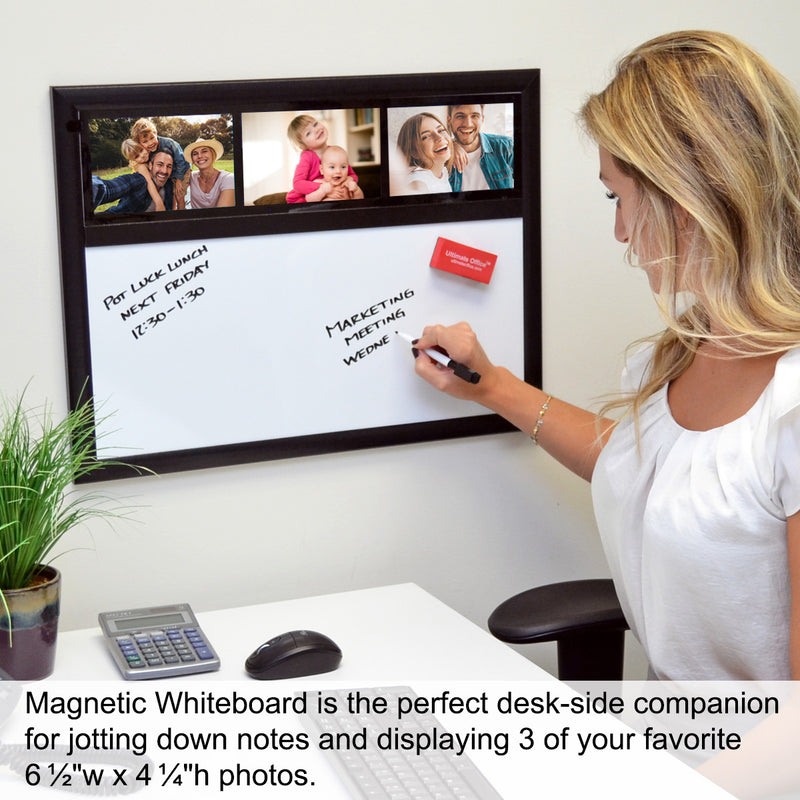 Ultimate Office Magnetic Whiteboard 24”x 18” Memo Board PLUS, 3 Photo Frames, Marker and Magnetic Eraser. Organize and Display Photos, Notes and Reminders. Ideal for Home, Office, Cubicles or Classrooms