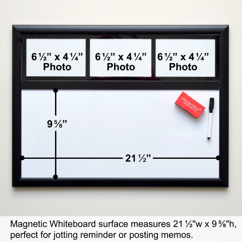 Ultimate Office Magnetic Whiteboard 24”x 18” Memo Board PLUS, 3 Photo Frames, Marker and Magnetic Eraser. Organize and Display Photos, Notes and Reminders. Ideal for Home, Office, Cubicles or Classrooms