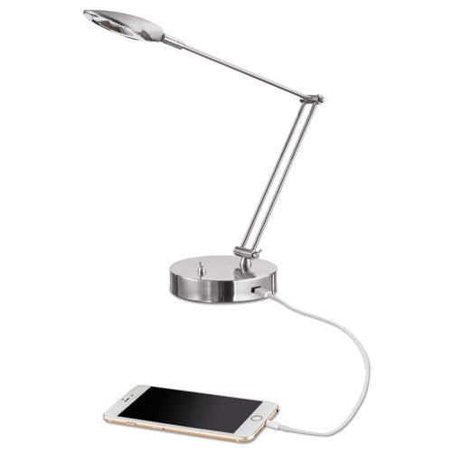 Adjustable LED Task Lamp w/USB Port, 11"w x 6 1/4"d x 26"h, Brushed Nickel