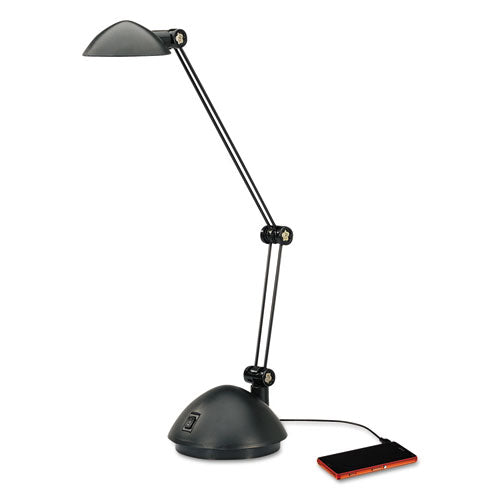 Twin-Arm LED Task Lamp w/USB Port, 11 7/8"w x 5 1/8"d x 18 1/2"h, Black