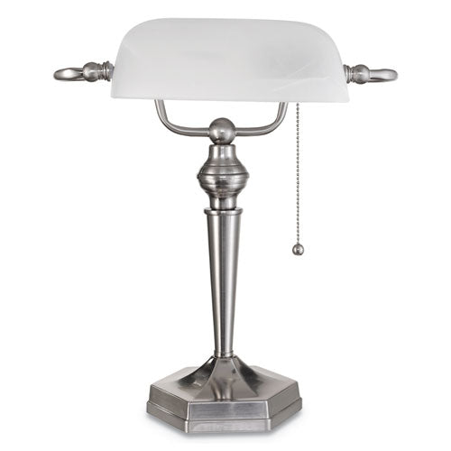 Banker's Lamp w/Post Neck, 10"w x 13 3/8"d x 16"h, Brushed Nickel