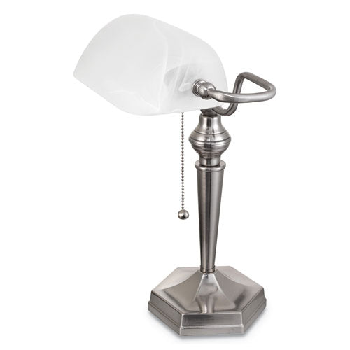 Banker's Lamp w/Post Neck, 10"w x 13 3/8"d x 16"h, Brushed Nickel