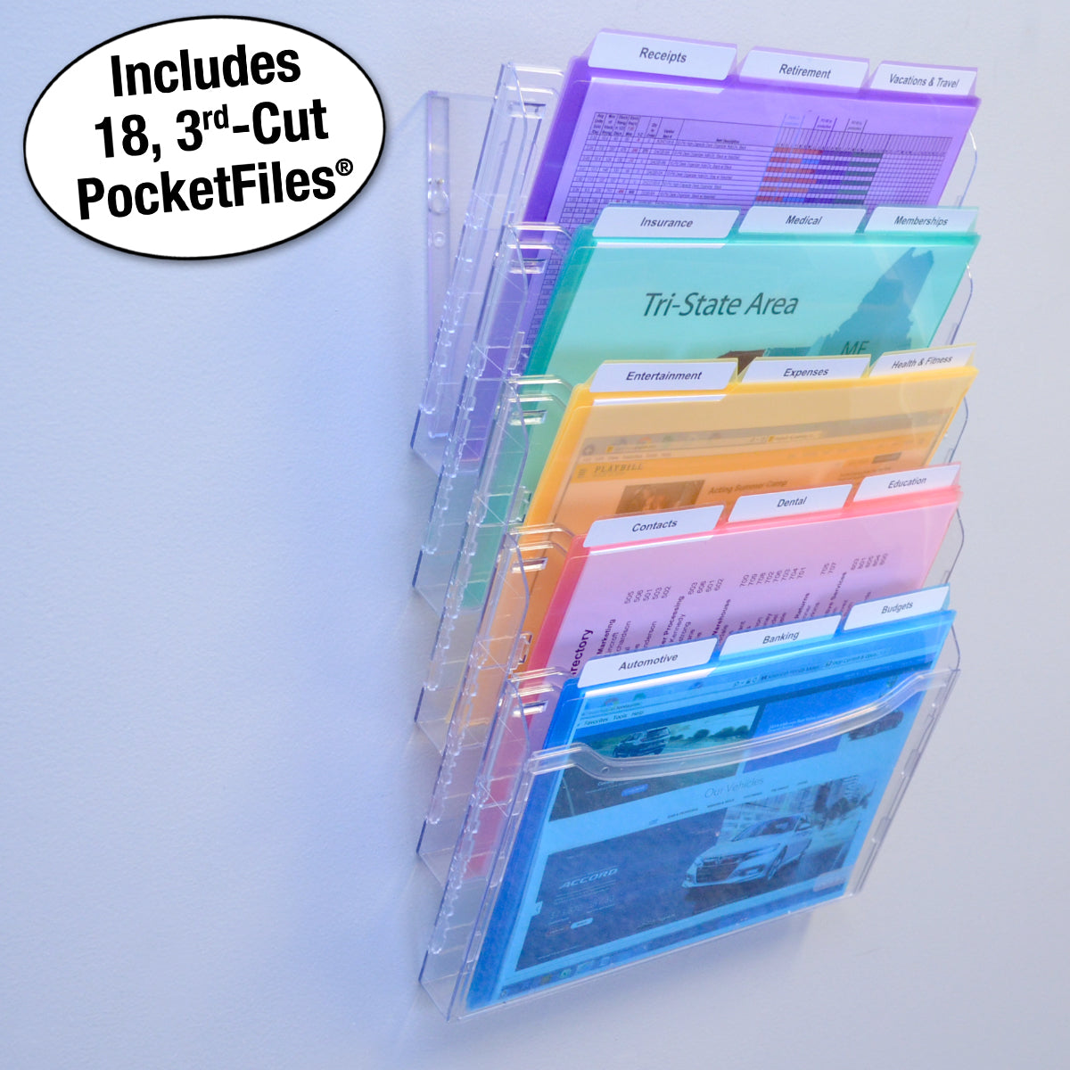 Ultimate Office StationMate Wall File Organizer, 5 Tier Vertical Mount Hanging File Sorter. Multi-Purpose Display Rack Includes 18, 3rd-Cut, image size:1200x1200