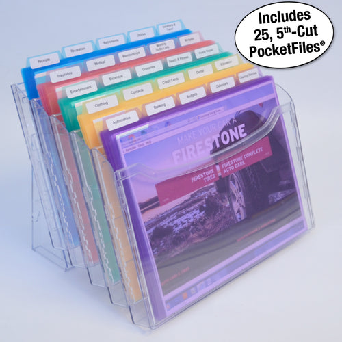 StationMate™ 5-Compartment Inclined StepUp File Desktop Organizer Includes 25, 5th-Cut PocketFile™ Project Files