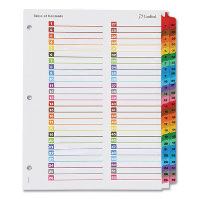 OneStep Printable Table Contents Dividers Double Column w/ Multicolor Tabs, 1-52, Letter (set 52)